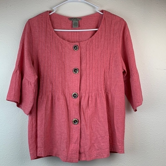 Linen blend pin tuck button down tunic short sleeve baby doll boho top EUC - Picture 5 of 7